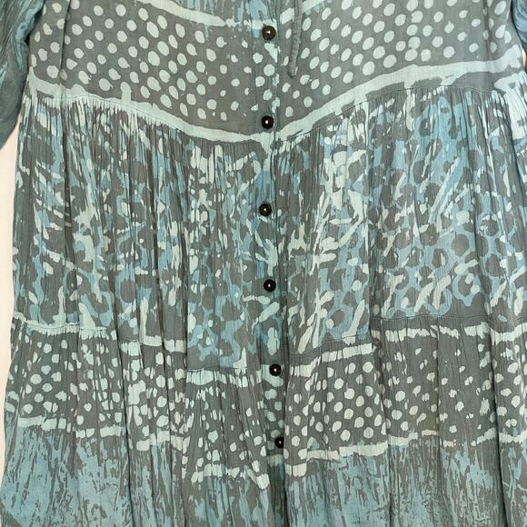 Sacred Threads Boho Swing Tunic Womens One Size Blue Mixed Print Top - Picture 3 of 7